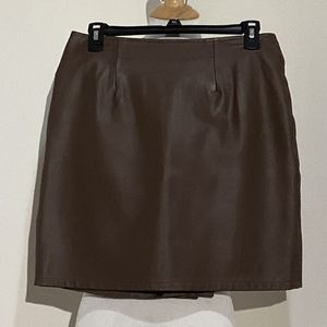David Benjamin Women's Brown Leather Midi Skirt
